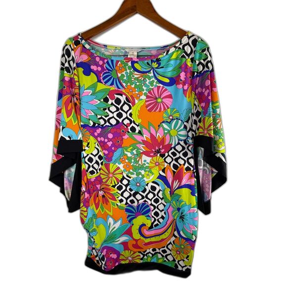 Trina‎ Turk Balboa Bohemain Psychedelic Groovy Floral Mini Dress Swim Cover-Up - Picture 1 of 11